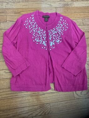 Chadwicks Fuchsia Beaded Open-Front Cardigan